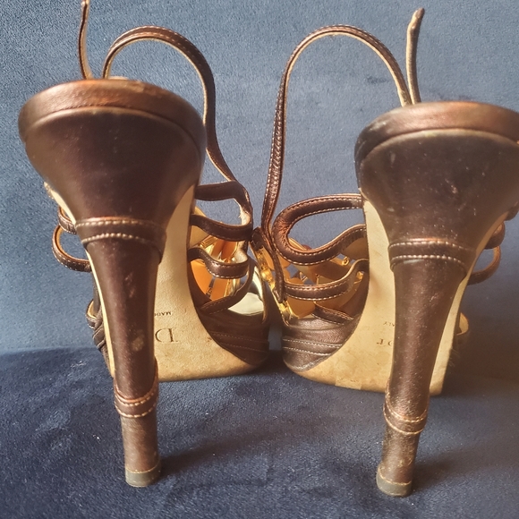 Dior Metallic Dark Purple Heels with Gold Jewel Ankle Straps- size 38 - Picture 3 of 10